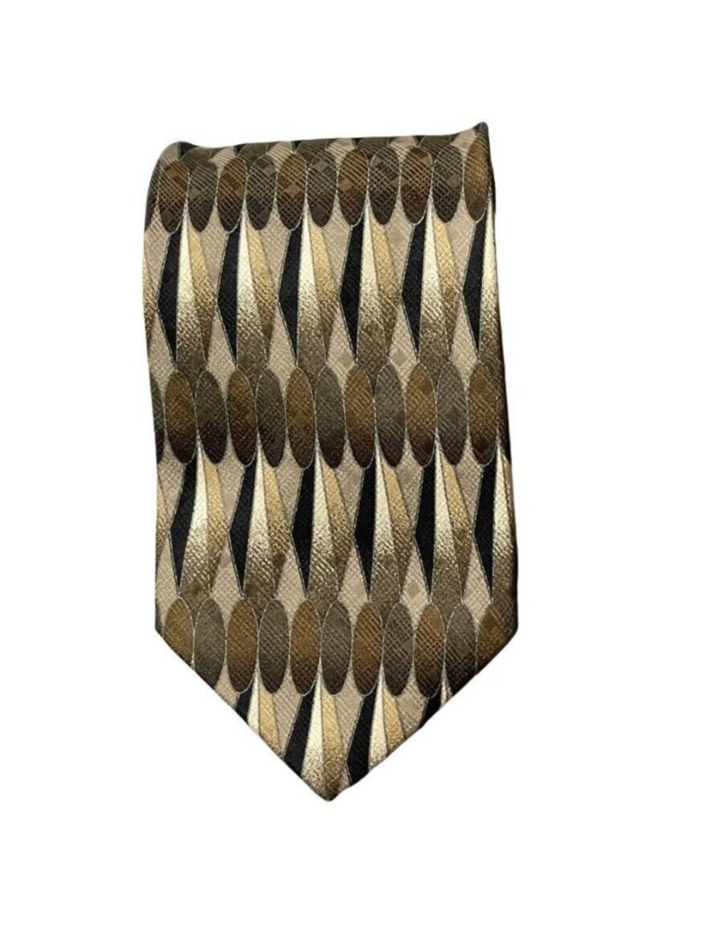 Baci Made In Italy Silk Tie With Geometric Pattern In Gold & Brown Vintage Neckt